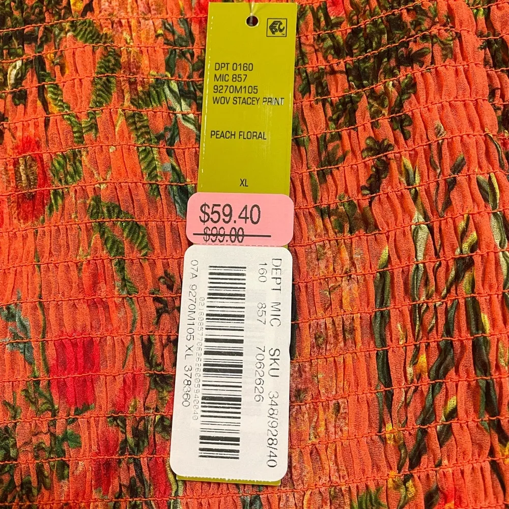 Gianni Bini Smocked Wov Stacy Print Floral Tank Top In Peach Floral Size Xl NWT - Image 5