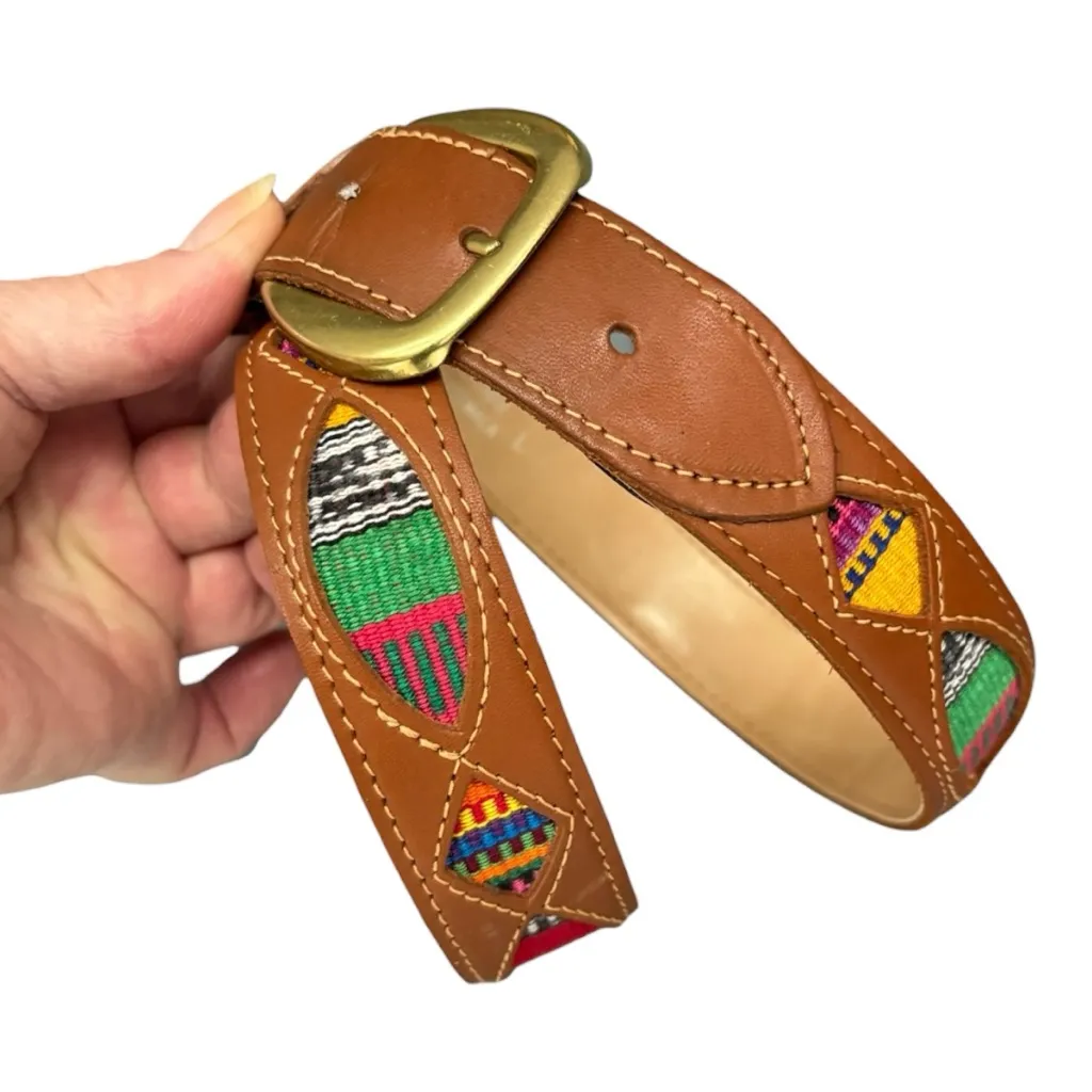 Genuine Leather Guatemala Woven Belt Boho Ethnic Size Large Boho Western Belt Brown - Image 3