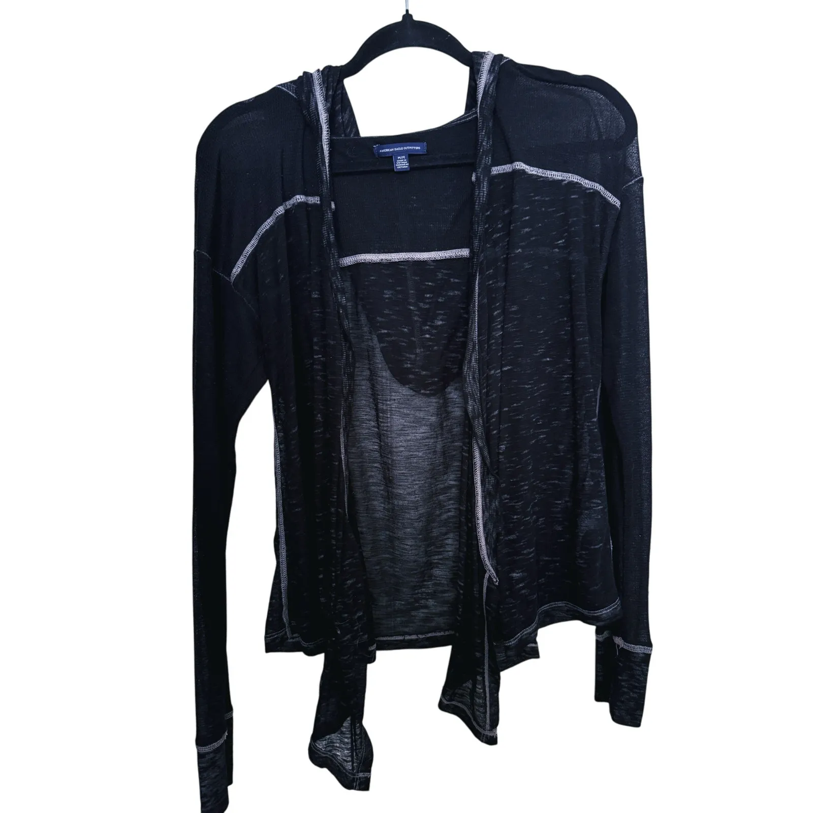 VTG American Eagle Y2K Sheer Lightweight Hooded Cardigan M Skater Emo Whimsigoth - Image 2