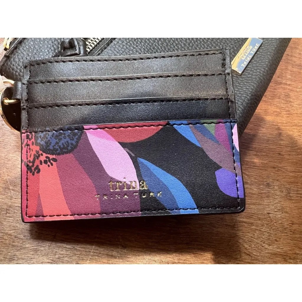 Trina Turk Black Wristlet Wallet Matching Keychain Cardholder Set Faux Leather - Image 6