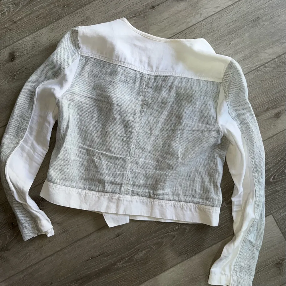 Lou & grey Ann Taylor LOFT  Microstripe Linen Moto Jacket M - Image 4