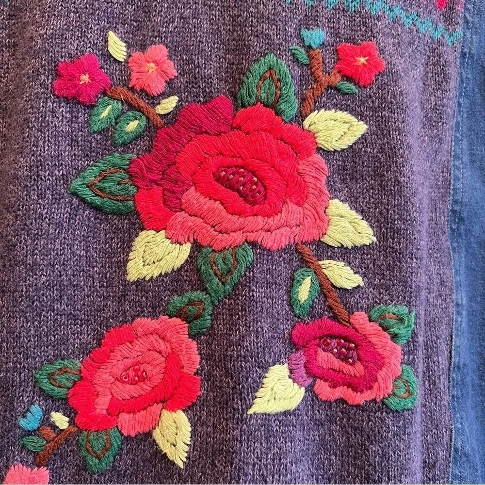 Vintage Alfred Dunner Embroidered Denim Vest Floral Cottagecore Western Sz 14 Blue - Image 9