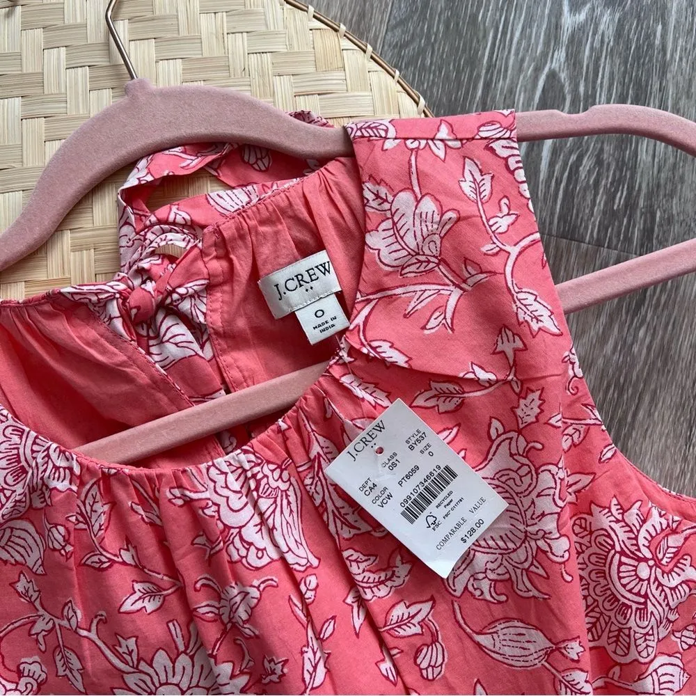 Nwt J. Crew tie back midi dress in bright coral‎ floral print womens size 0 - Image 5