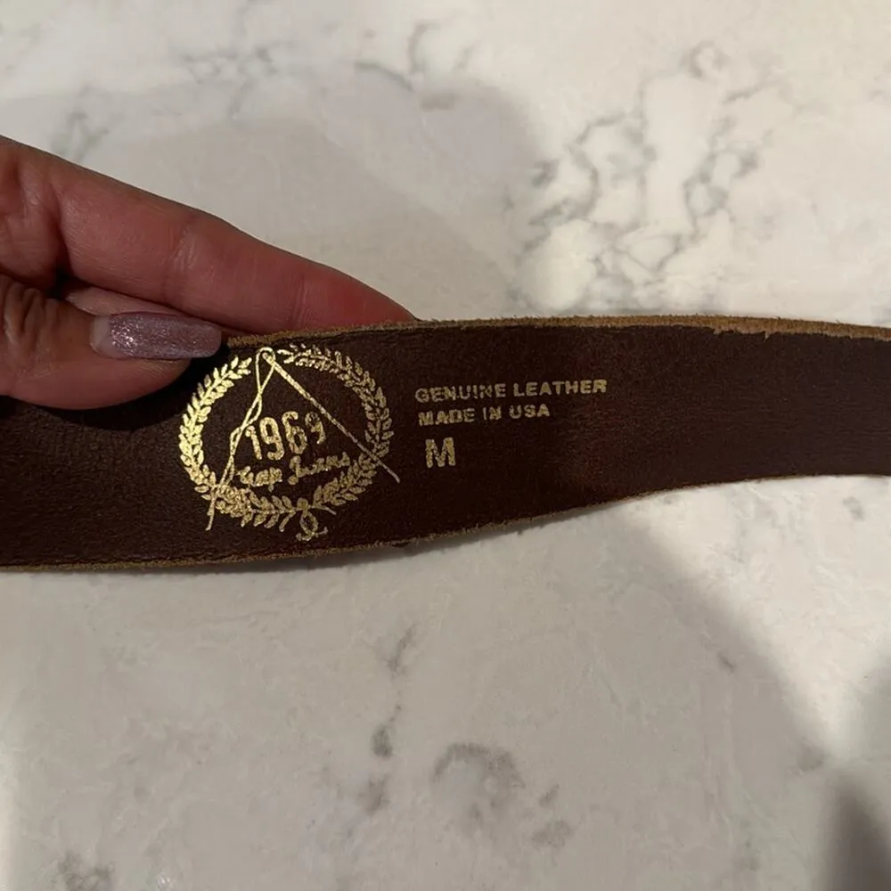 GAP brown distressed leather gold metallic stamped bohemian western Y2K size M - Image 6