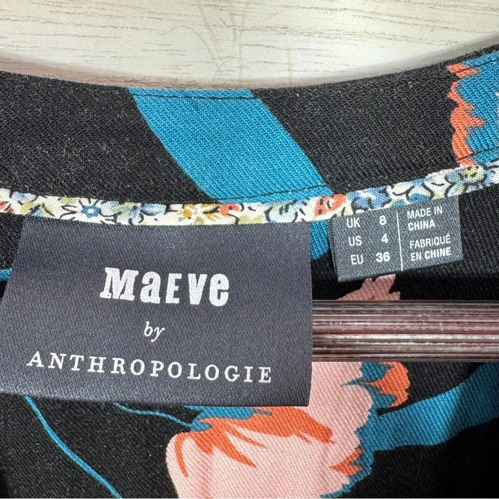Maeve Anthropologie‎ Ragonda Floral Smocked Shoulder Tunic Shift Dress Black 4 - Image 10