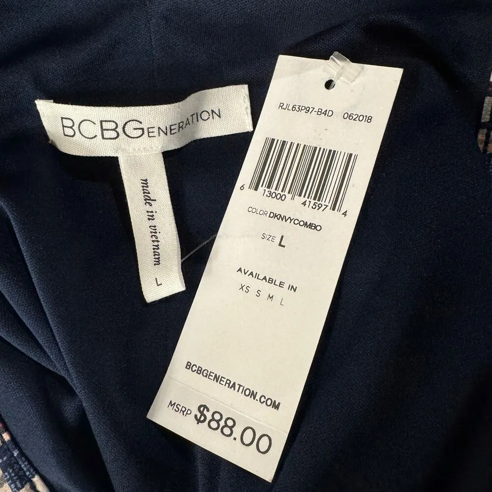 BCBGeneration Large Midi Dress Striped Halter V-Neck Pockets Stretch Hi-Low Hem - Image 10