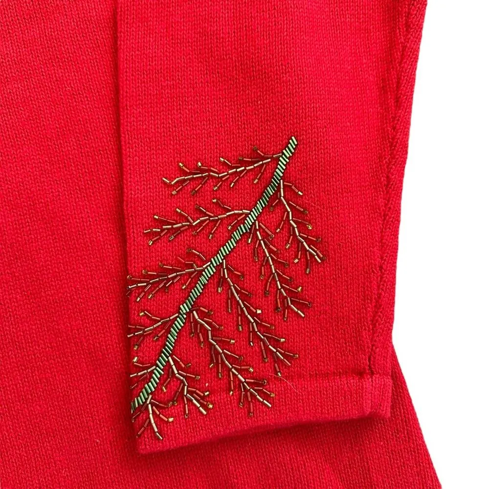Storybook Knits Cardigan Sweater Red Holiday Christmas Beads Tree Size 2X - Image 4