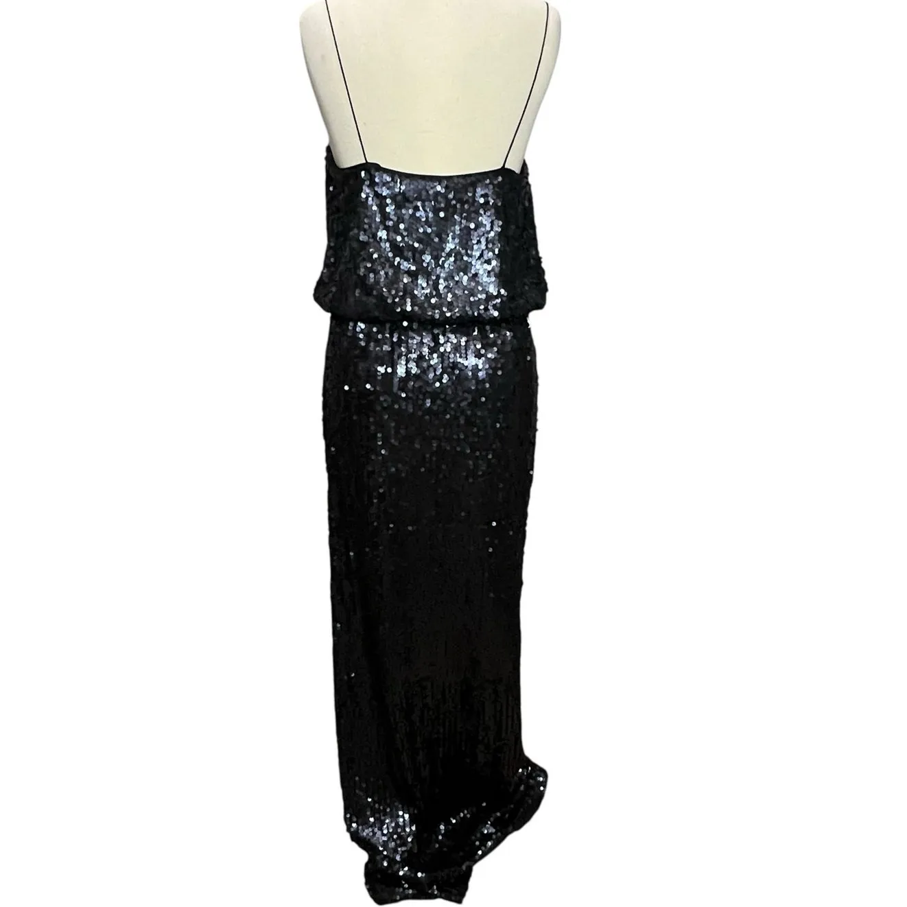 Aidan Mattox Sequined Blouson Gown Womens 6 Blue Black Evening Cocktail Glamour - Image 4
