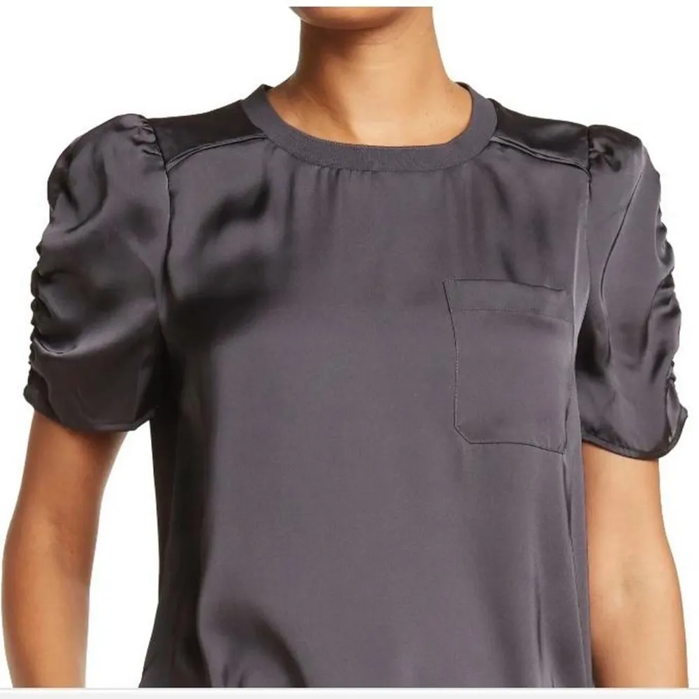 Dr2 Women's Size M Black/Gray Satin Puff Sleeve Blouse Top Office Date Night Black Size M - Image 3