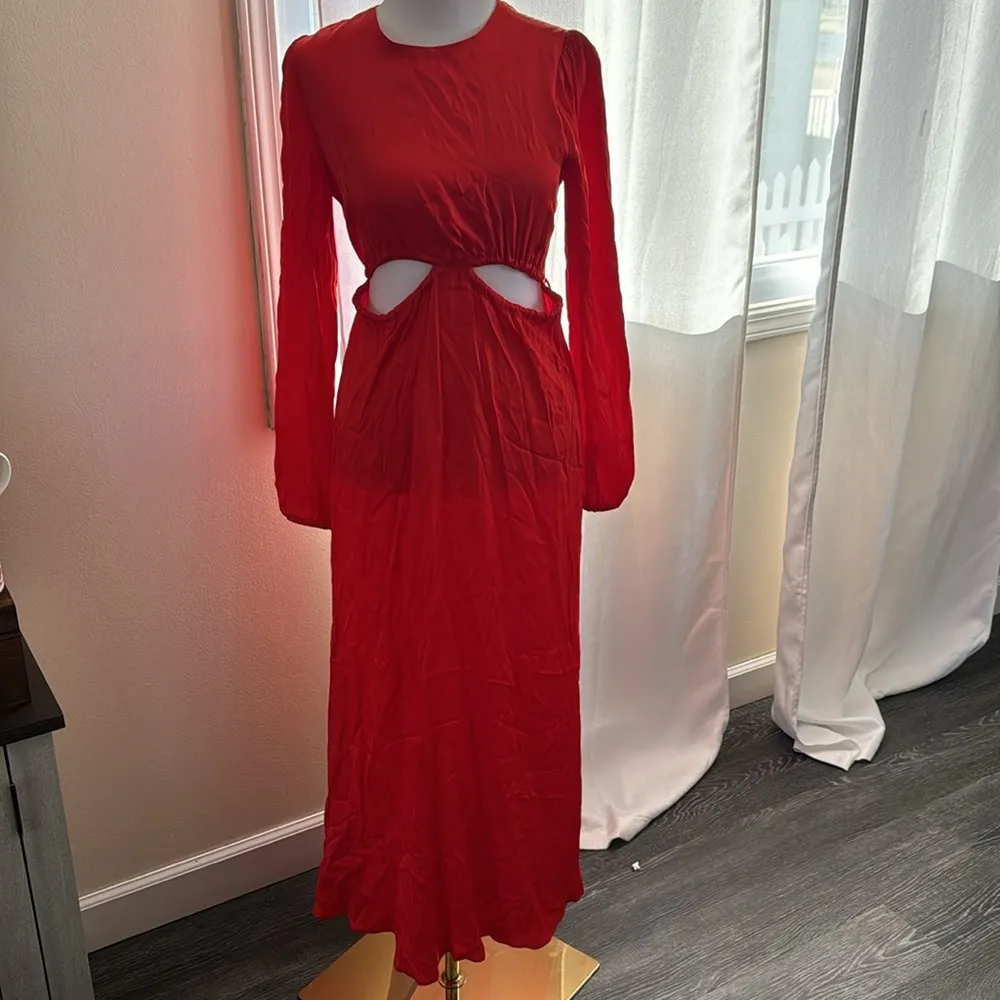 Farm Rio Long Sleeve Holes Orange Midi Dress Size XS, - Image 2