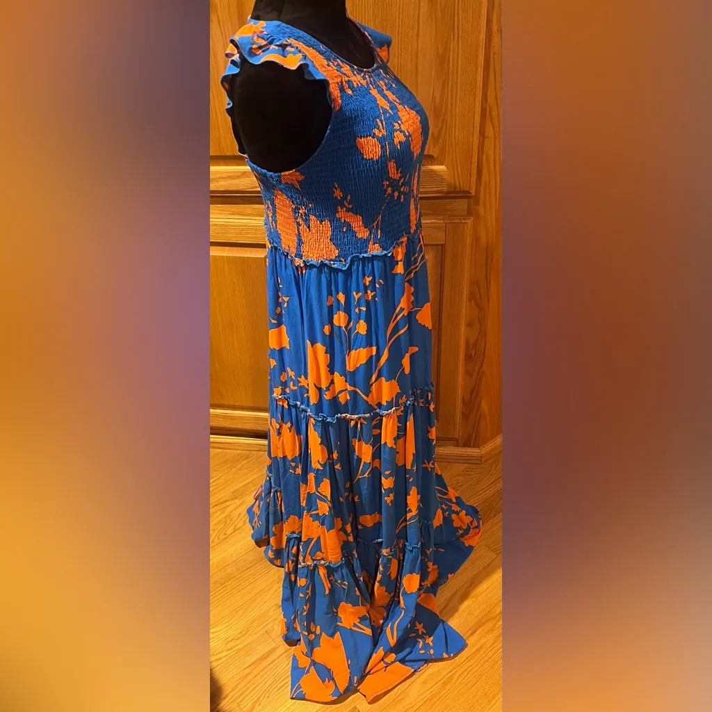 Anthropologie Abel The Label Charlie‎ Floral Tiered Maxi Dress Blue Orange Small - Image 11