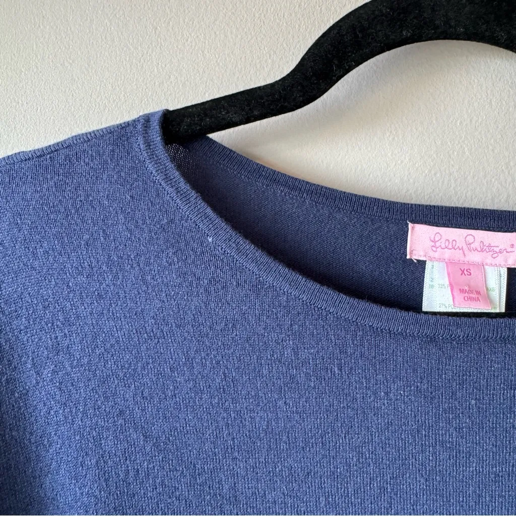 Lilly Pulitzer Women’s Ramona Fringe Sweater in Navy‎ Blue Gold Buttons Size XS - Image 5