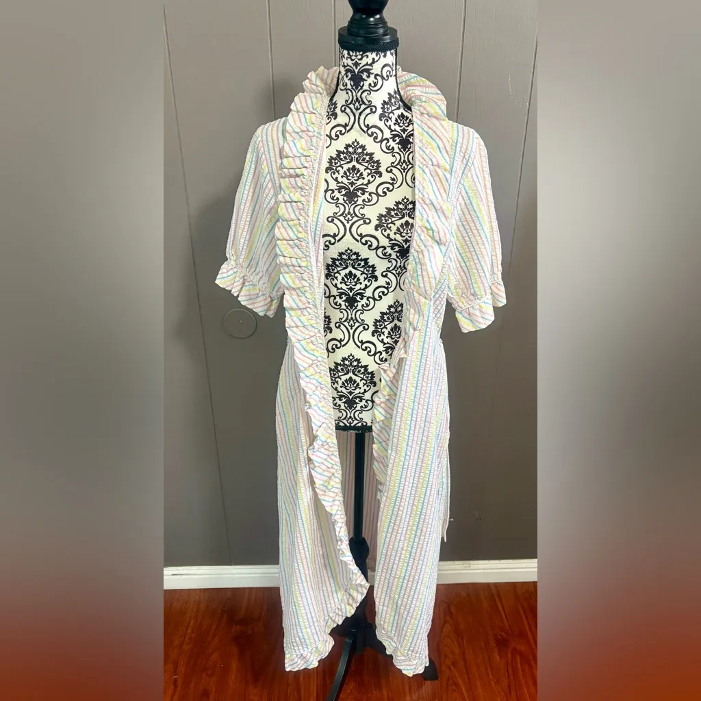 PIERRE CARDIN Vintage Striped Ruffle Robe - Image 5