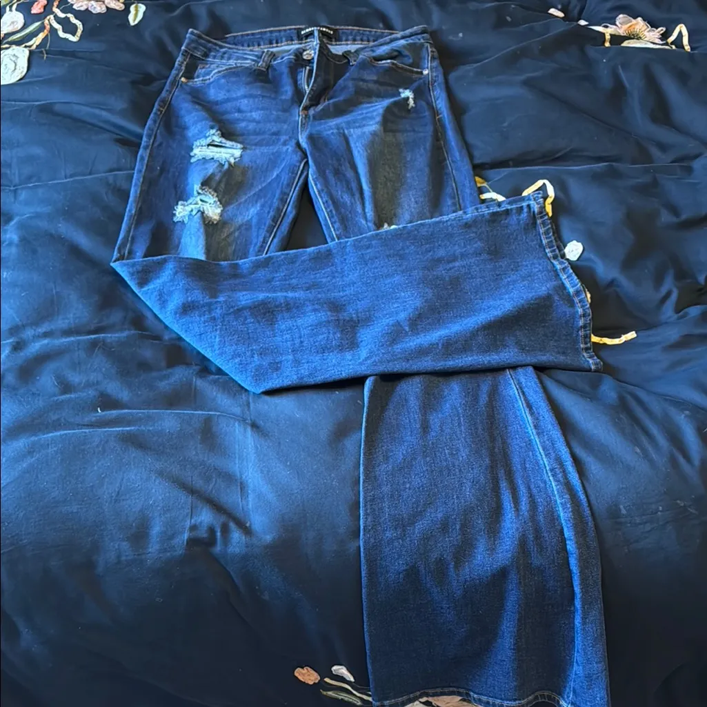 Almost Famous Distressed Flare Jeans in Blue - Image 2