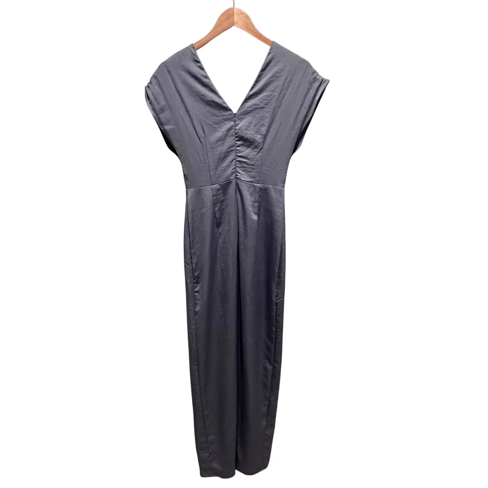 Harlyn Dusty Blue Ruffle Maxi Dress XS Formal Cocktail Bridesmaid - Image 4