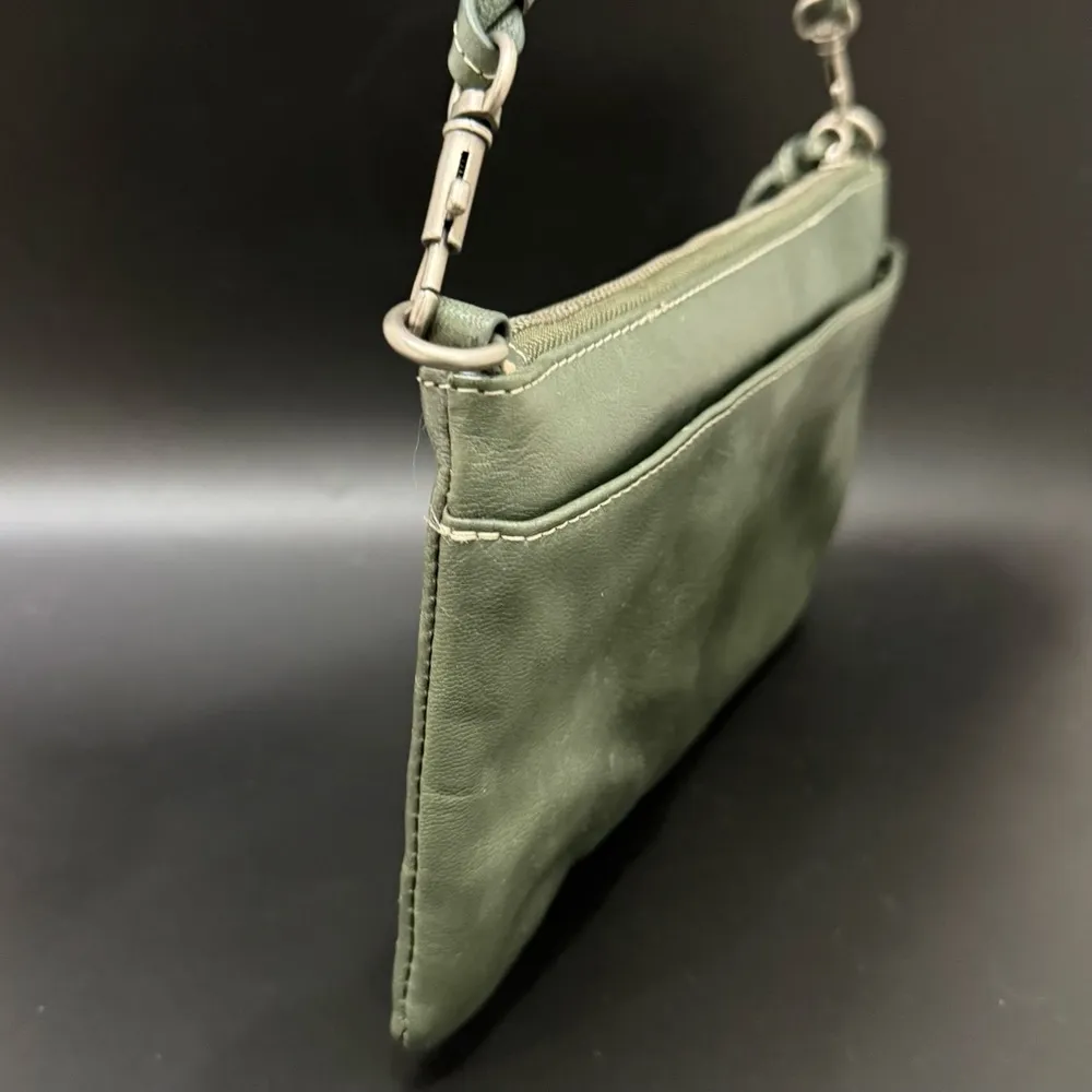 LUCKY BRAND Olive Green Genuine Leather Woven Strap Wristlet Mini Shoulder Bag - Image 5