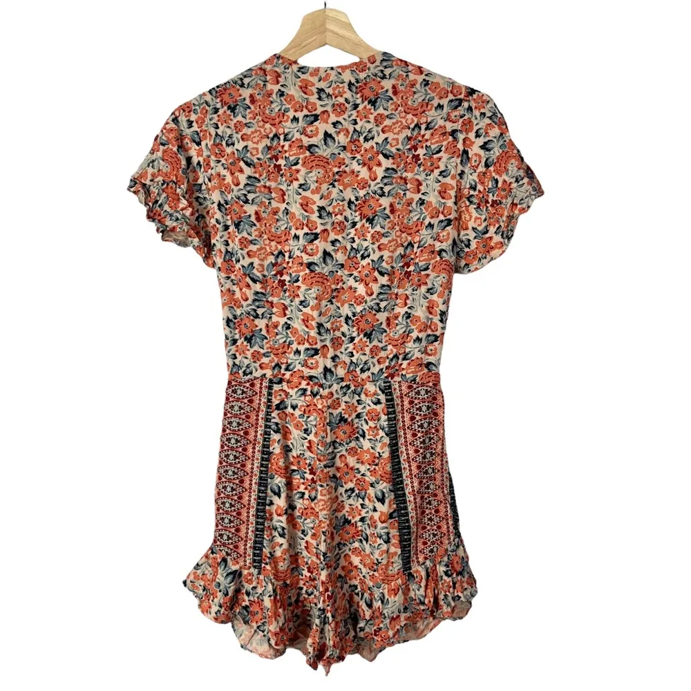 Free People Surf Date Copper Floral Cut Out Tie Front Romper S - Image 6