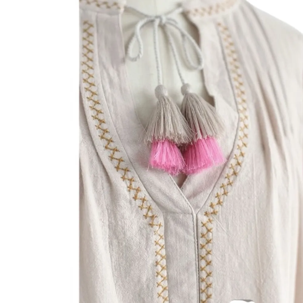 Bohemian Florist Tassel Embroidered Tunic Mini Dress Size Medium EUC #VEG-0016 - Image 5