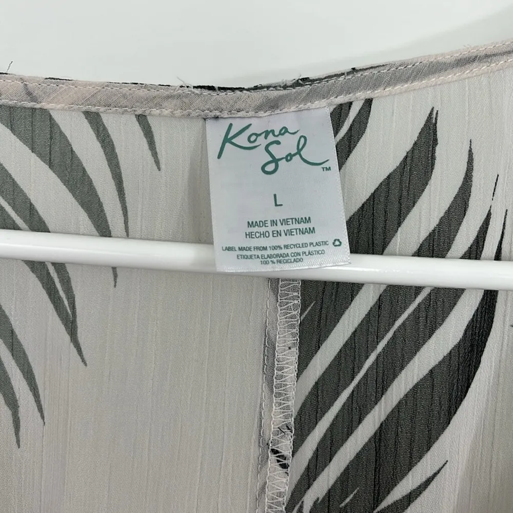 Kona Sol Large White, Green Swim Coverup with Tropical Leaf Design - Image 6