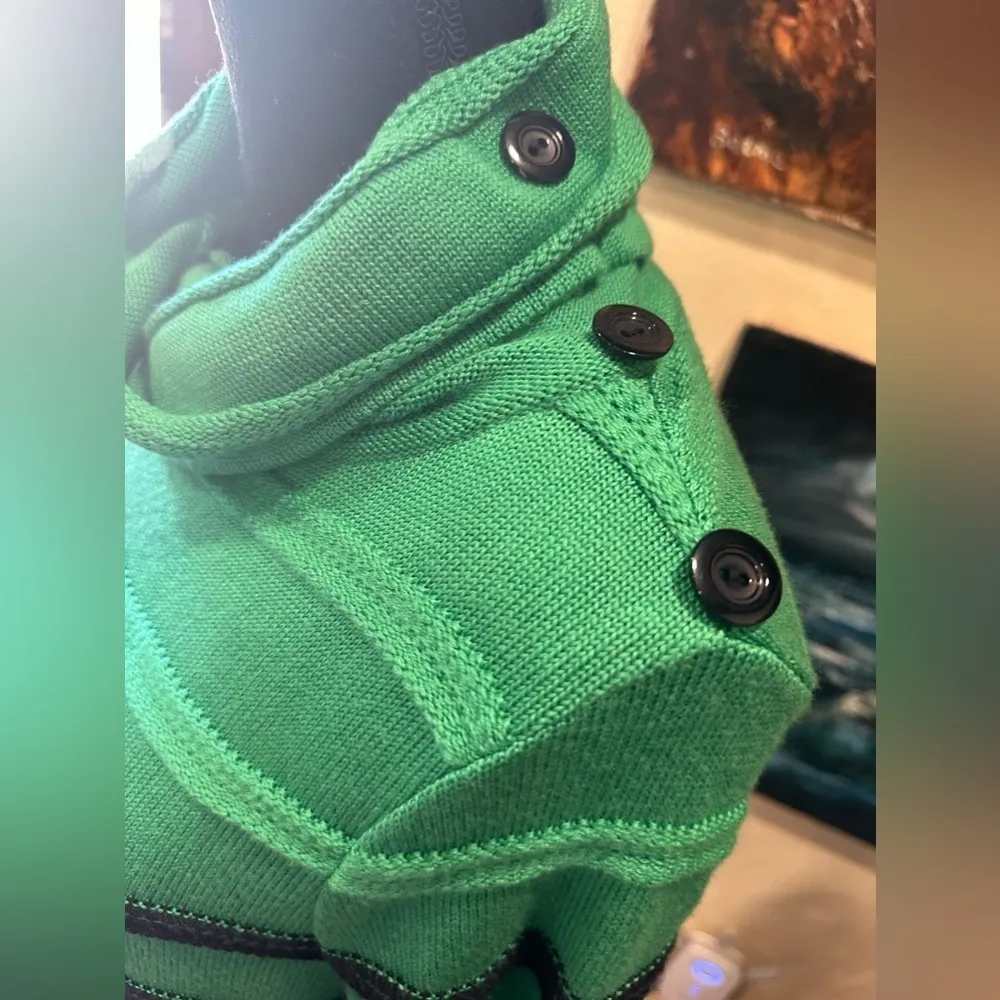 EUC GKITALIYA GREEN AND BLUE STRIPE SWEATER WITH FRON RHINESTONE LOGO SZ M Size M - Image 5