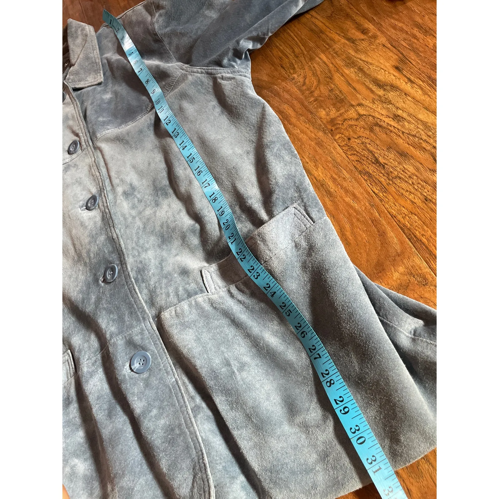 Vintage GIACCA Suede Chore Jacket XL Dusty Blue Leather Y2K 90s Barn Coat - Image 5