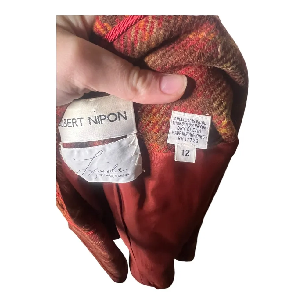 Vintage Wool 1970’s Plaid Coat 12 Yellow - Image 6