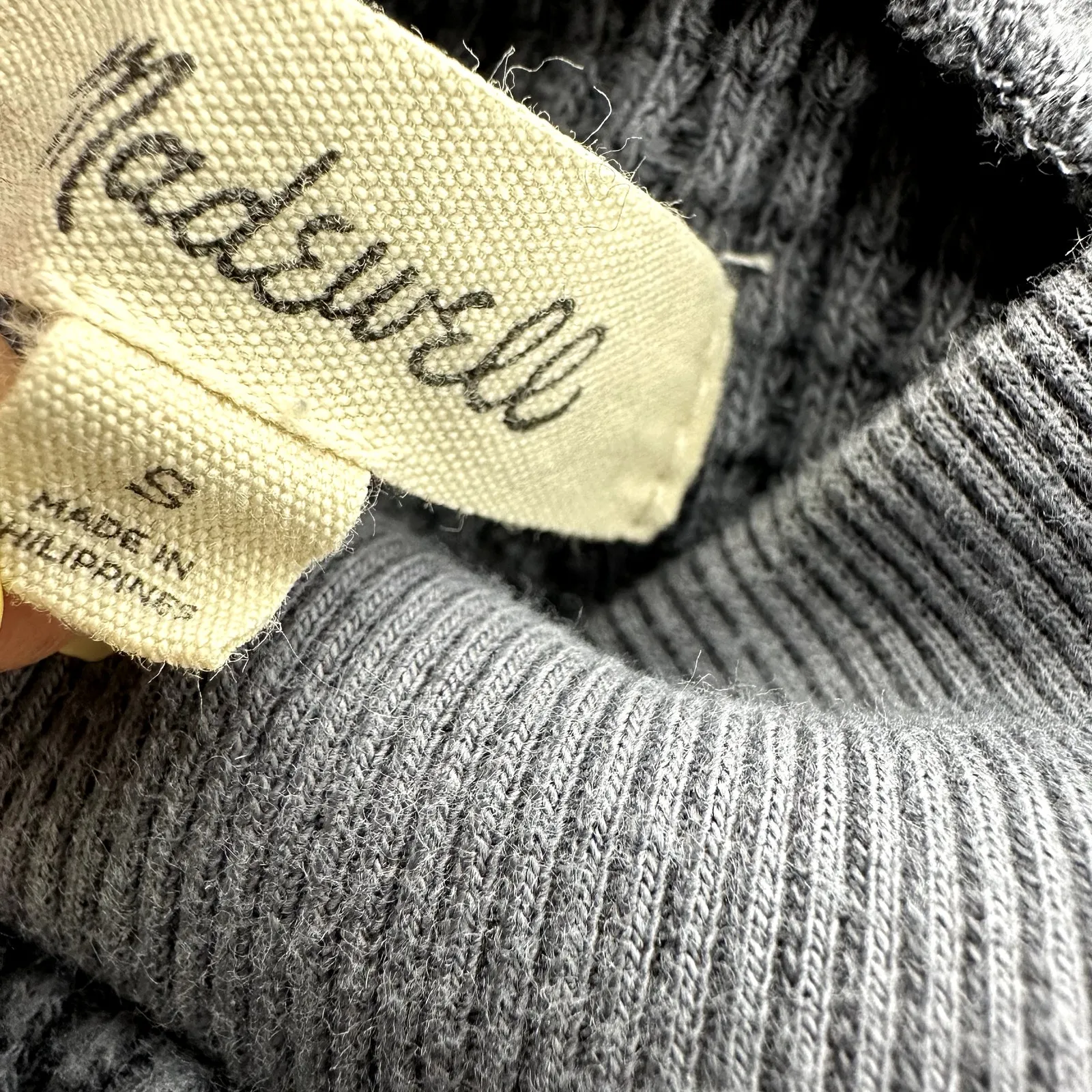 Madewell Mockneck Waffle Sweatshirt Tee Thermal Knit Sunfaded Indigo Blue S - Image 3