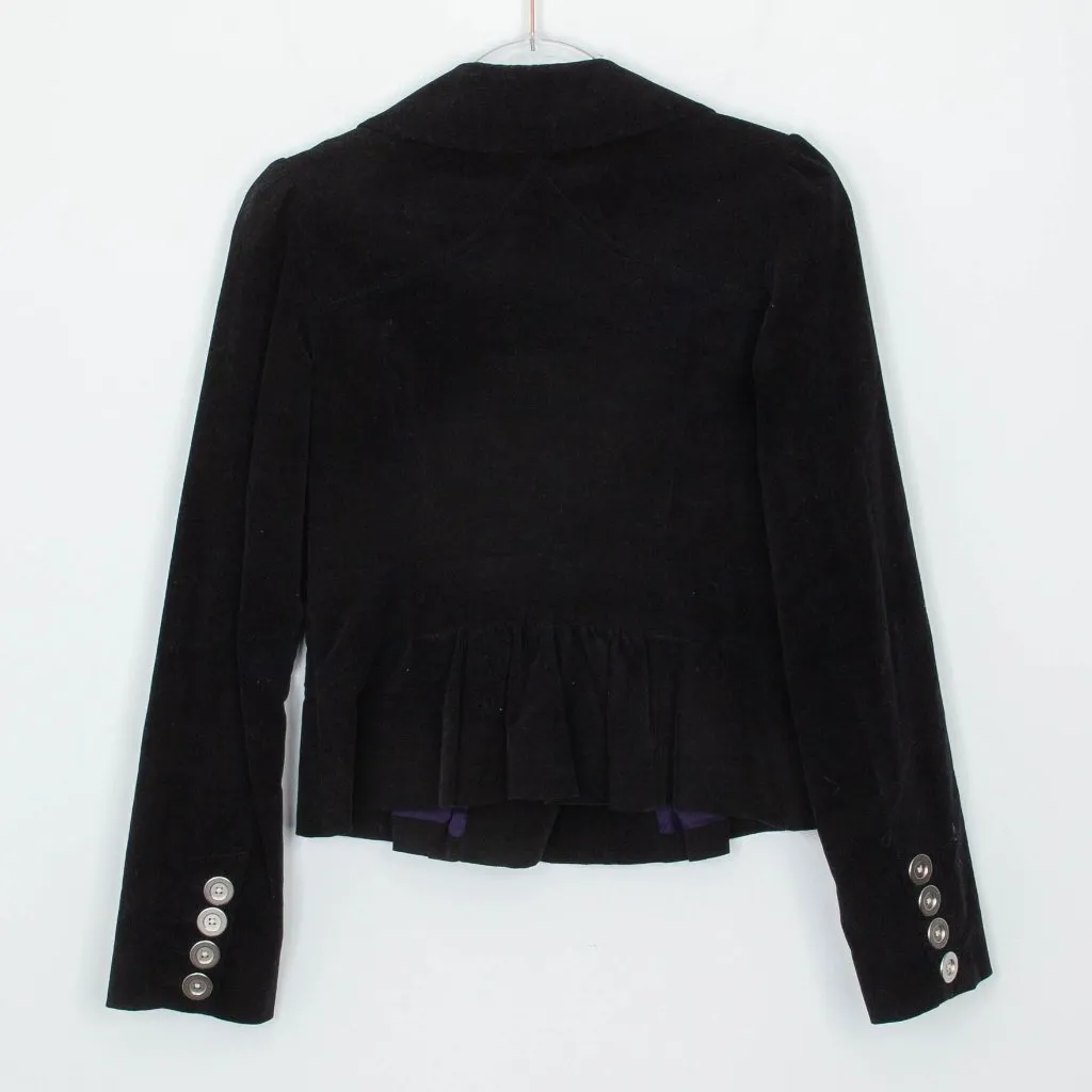 Anthropologie Floreat Edith Velvet‎ Military Blazer Jacket Size 4 Black Goth Y2K - Image 7
