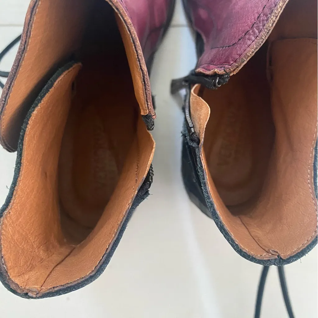 VeraCruz Artisan Distressed Leather Bootie Shoes Plum and Black Euro 38 US 7.5 - Image 10