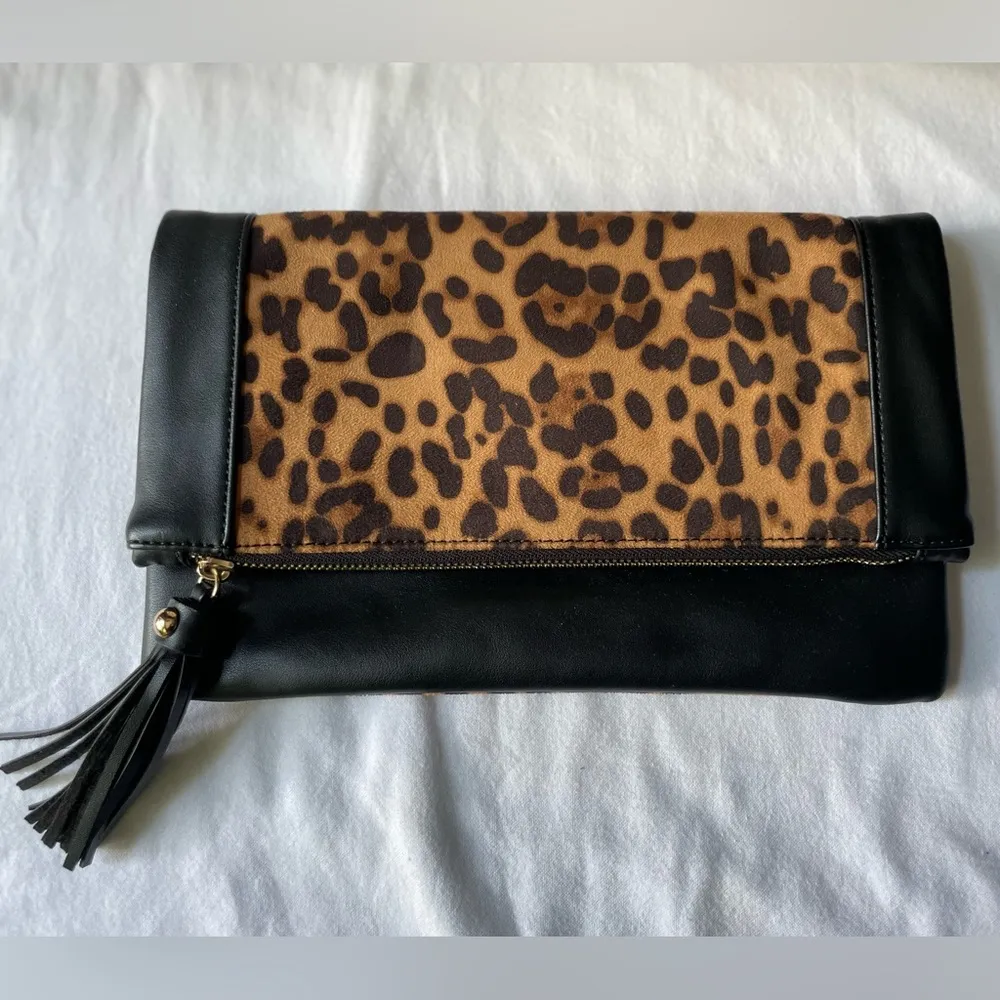 Leopard Print Black Sleek Clutch Bag Kaari Blue - Image 2