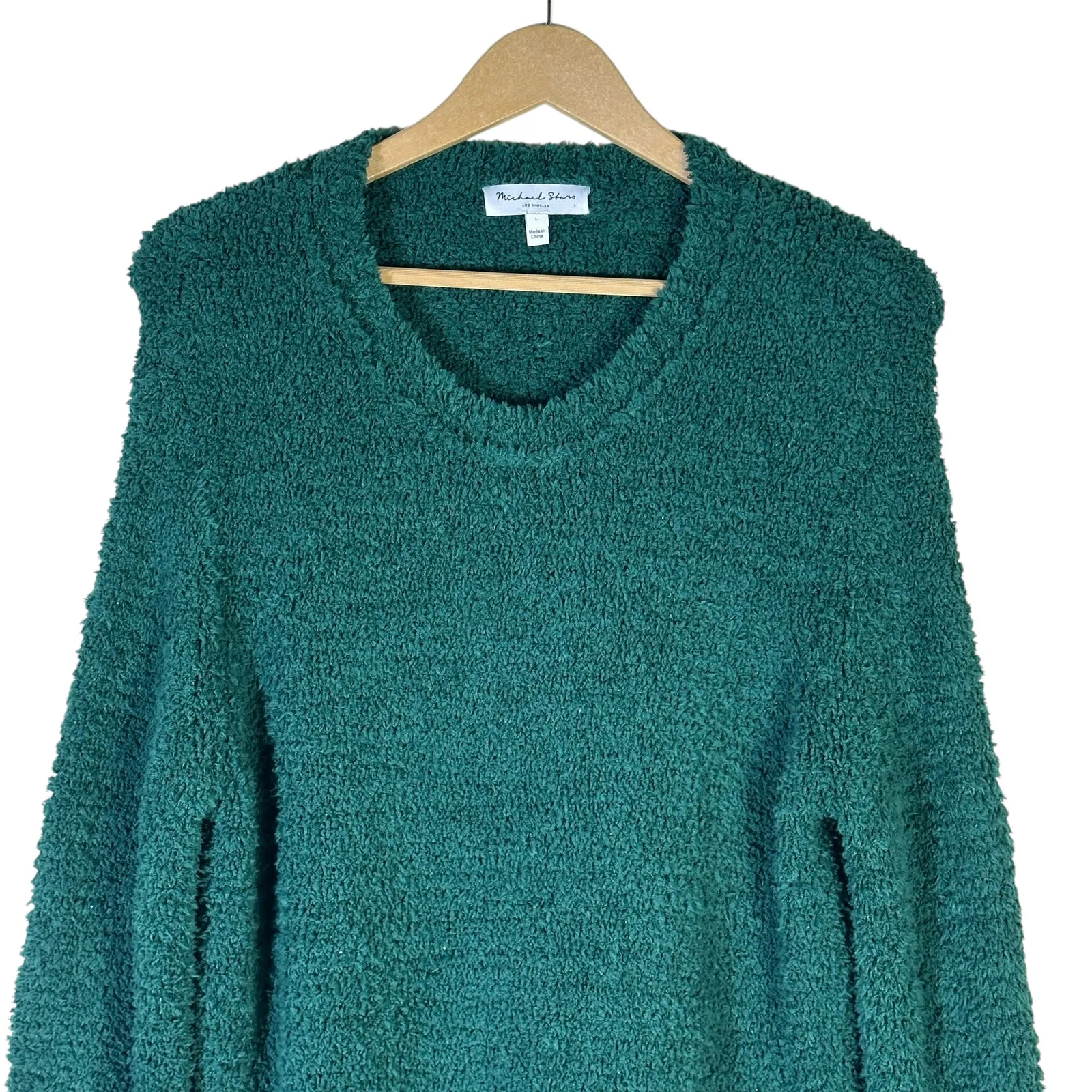 Michael Stars Sweater Womens L Green Boucle Knit Fuzzy Textured Cozy Pullover - Image 4
