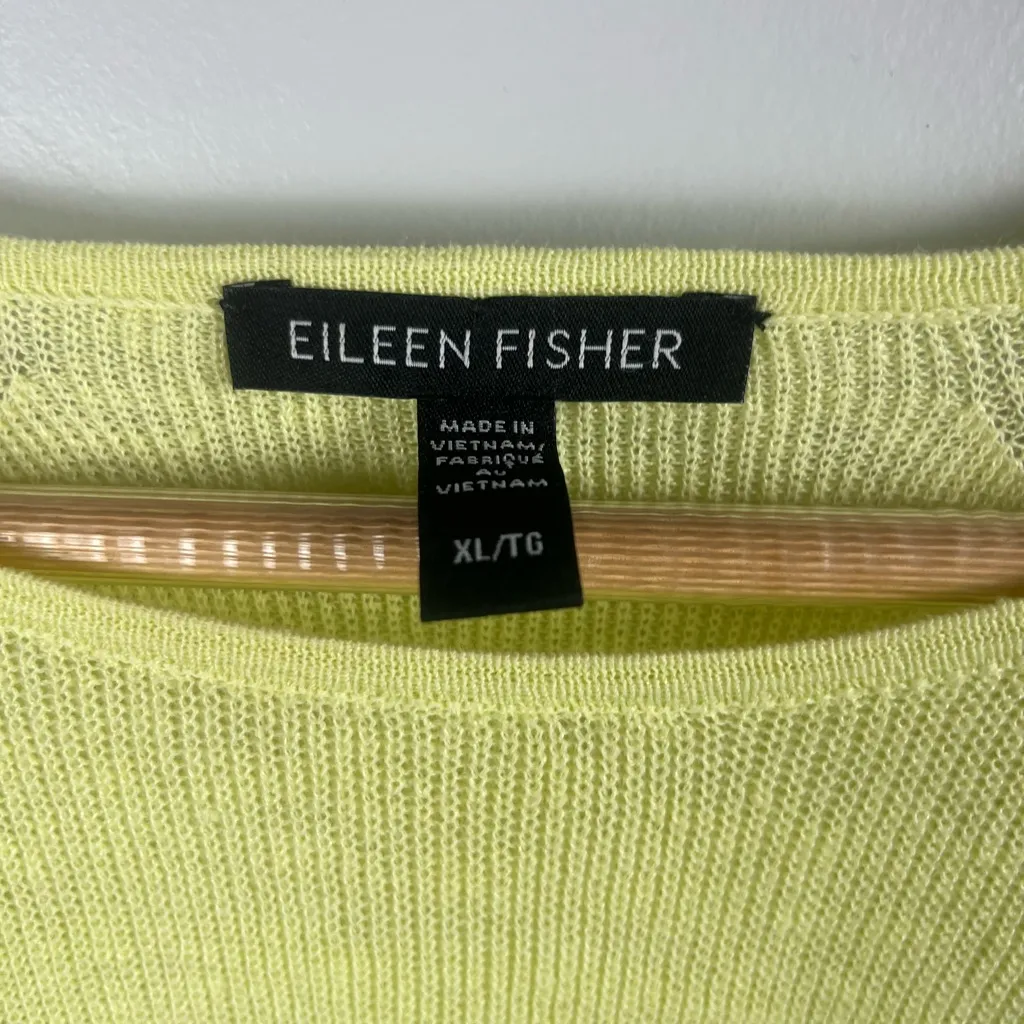 Eileen Fisher Green Yellow organic Linen Cotton Knit Sweater size XL - Image 2