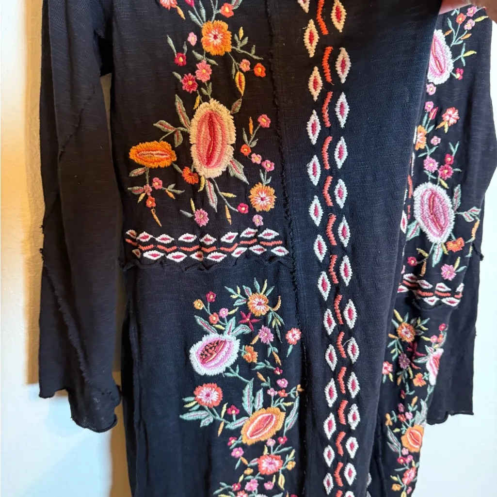 Karyn Seo Long Line Floral Embroidered Bohemian‎ Hooded Cardigan Black - Image 4