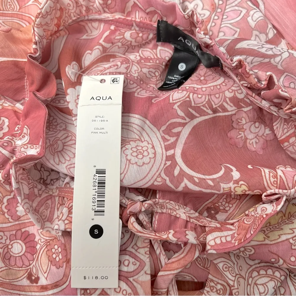 Aqua Chiffon Printed Tiered Maxi Dress, Pink Multi Size S New w/Tag Retail $118 - Image 12