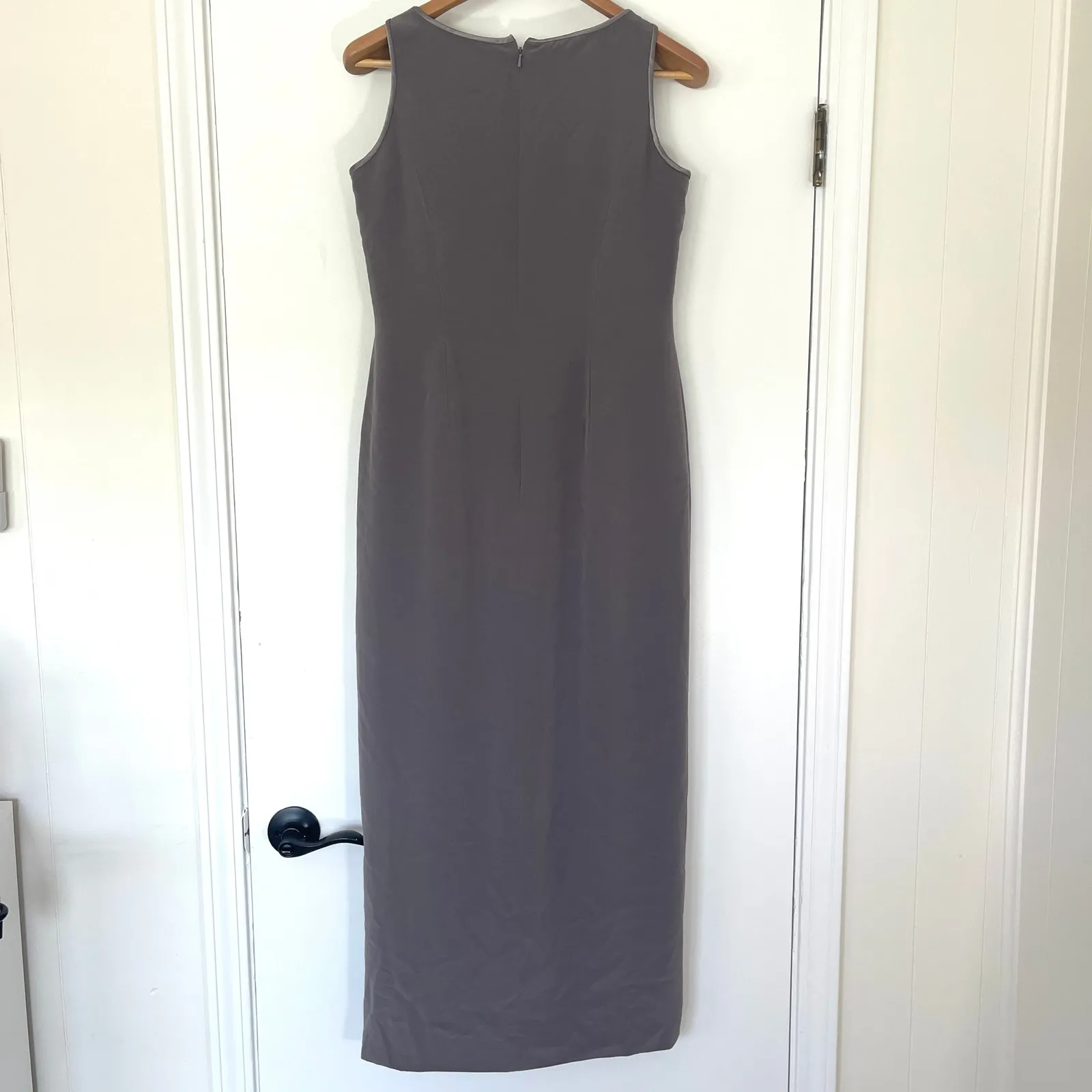 BOB MACKIE Vintage V-neck Sleeveless Side Slit Long Evening Dress‎ Gray Size 12 - Image 5