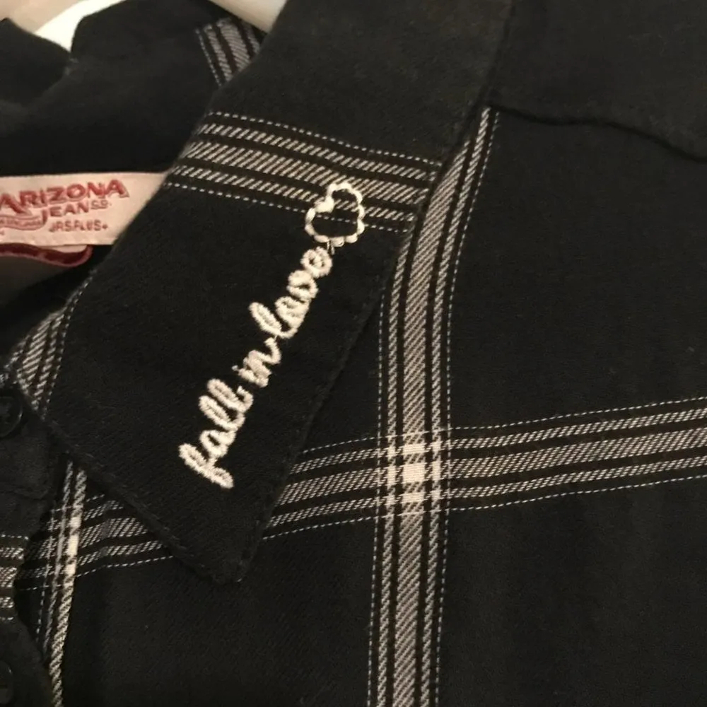 Arizona Jeans Junior's Plus Size Plaid Button Down - Image 2