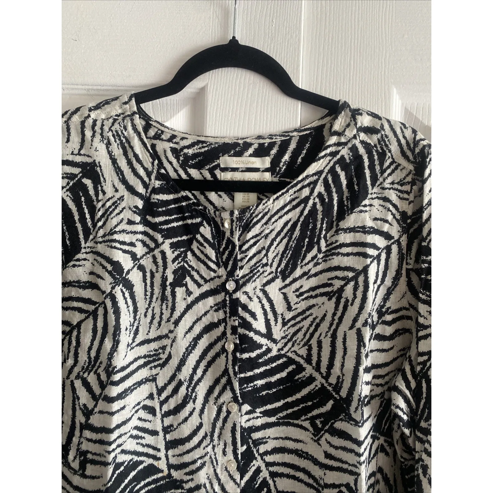 Cynthia Rowley Womens 1X‎ Leaf Print 100% Linen Button Front Blouse - Image 2