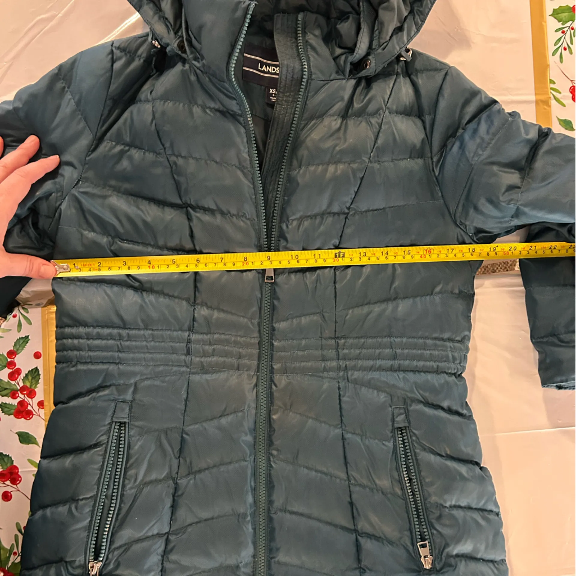 Lands' End Jeweled Teal Nylon  Goose Down Filled Coat Women size XS/P - Image 8