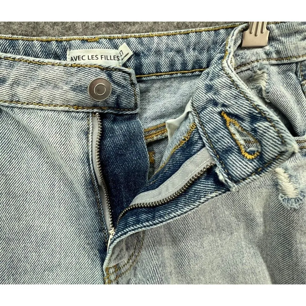 Anthropologie Avec Les Filles Jeans Womens 27 Blue Distressed High Waist Denim - Image 3