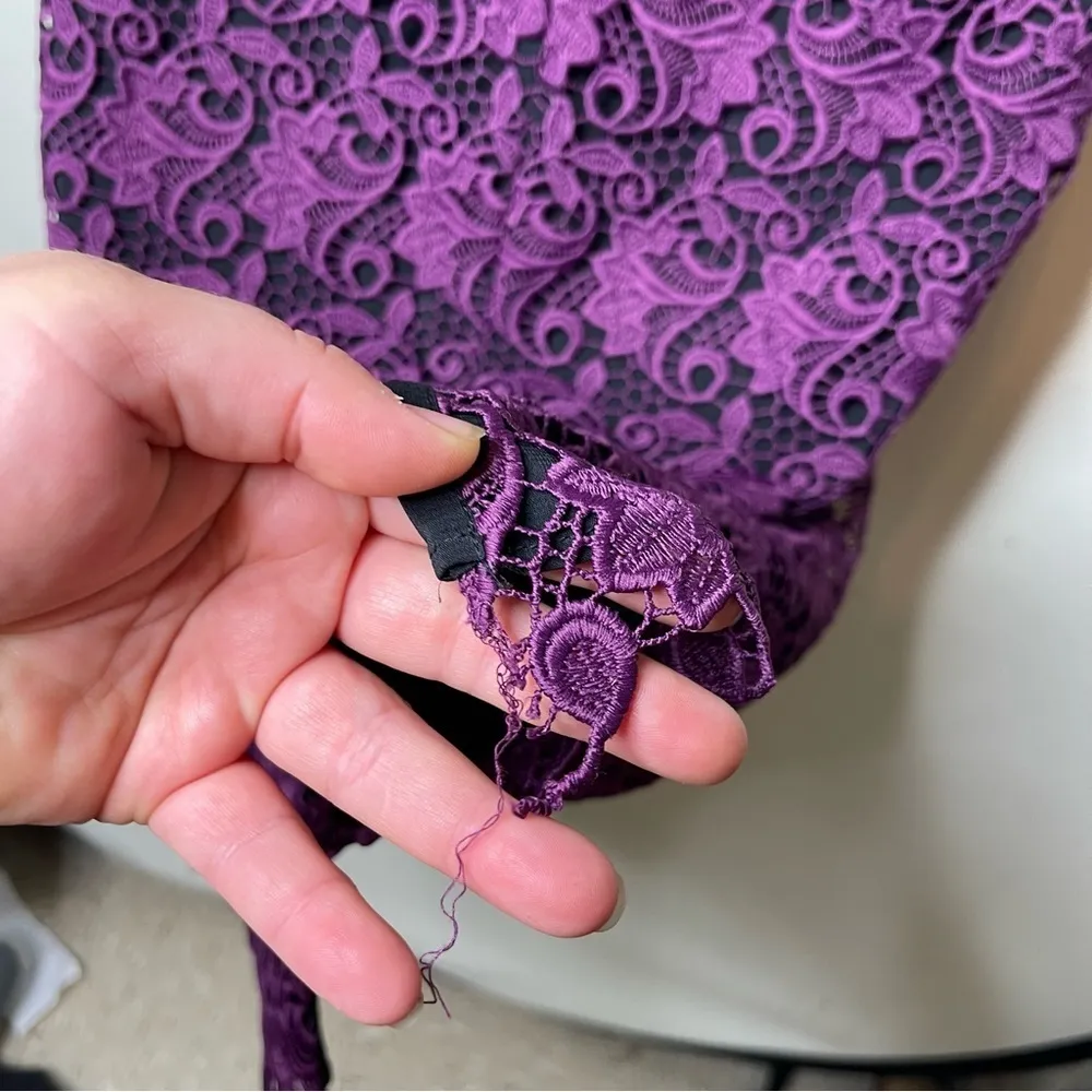 Alice + Olivia Preslee Purple Floral Lace V-neck Midi Dress sz 0 - Image 9