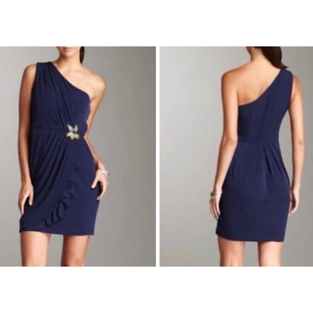 MAX and CLEO embellished DRESS Navy blue SIZE 4 One Shoulder fitted mini - Image 7