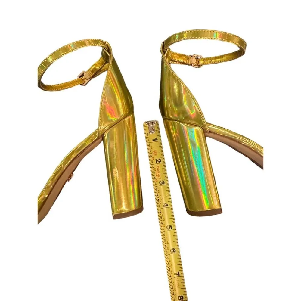 Sam Edelman Yaro Gold Ankle Strap Block Heel Sandals Women's Party NWOT - Image 9