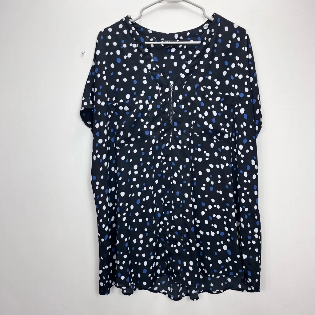 Torrid Colorful Cheetah Dots Georgette‎ 1/4 Zip Front Short Sleeve V Neck Top 2X - Image 4