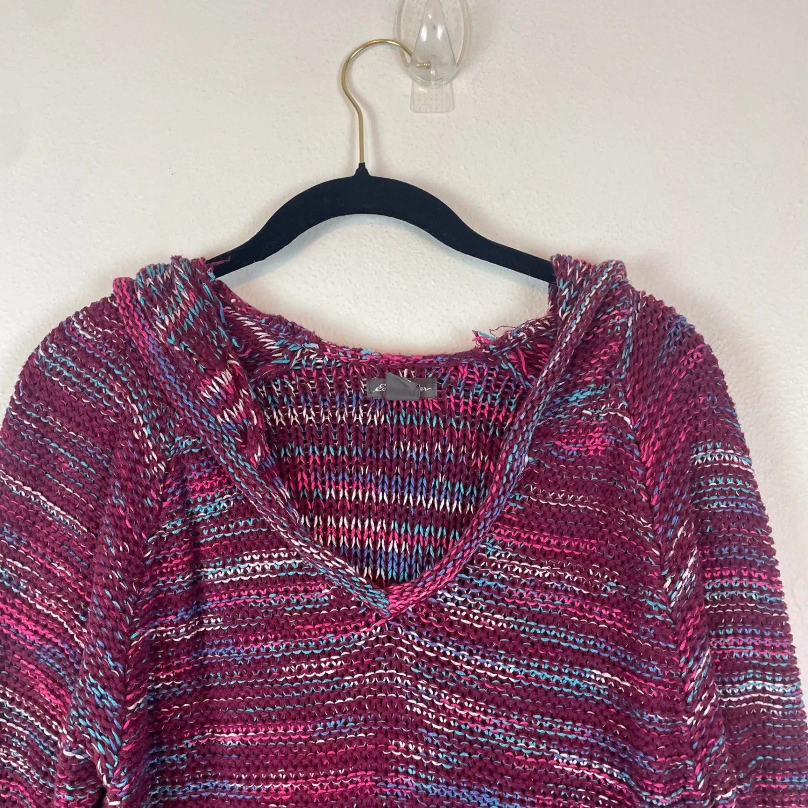 Eddie Bauer Women's Size L Multicolored Striped‎ V Neck Hooded Knit Sweater - Image 2