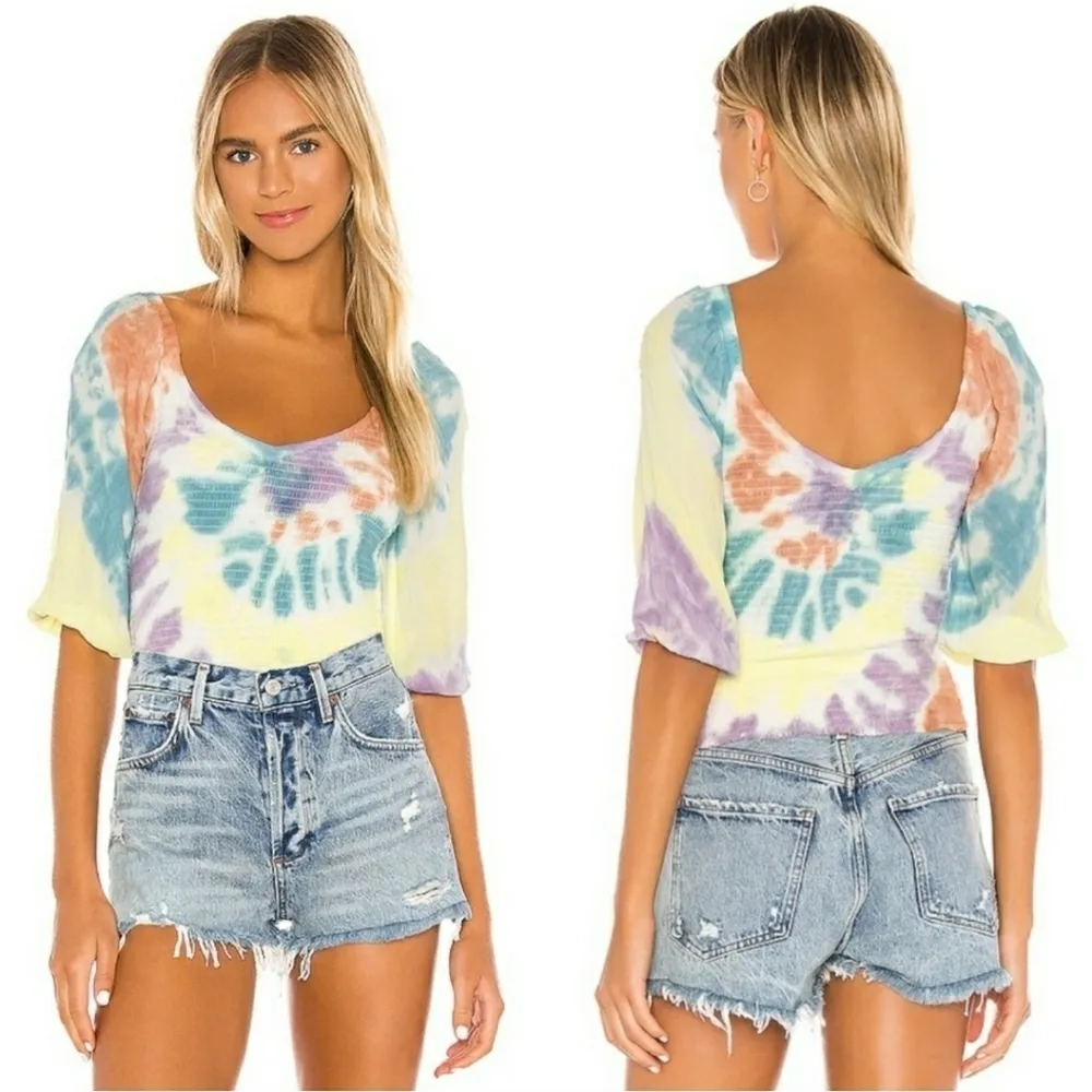 Smocked Double V Peasant Top Tie Dye Small - Image 2