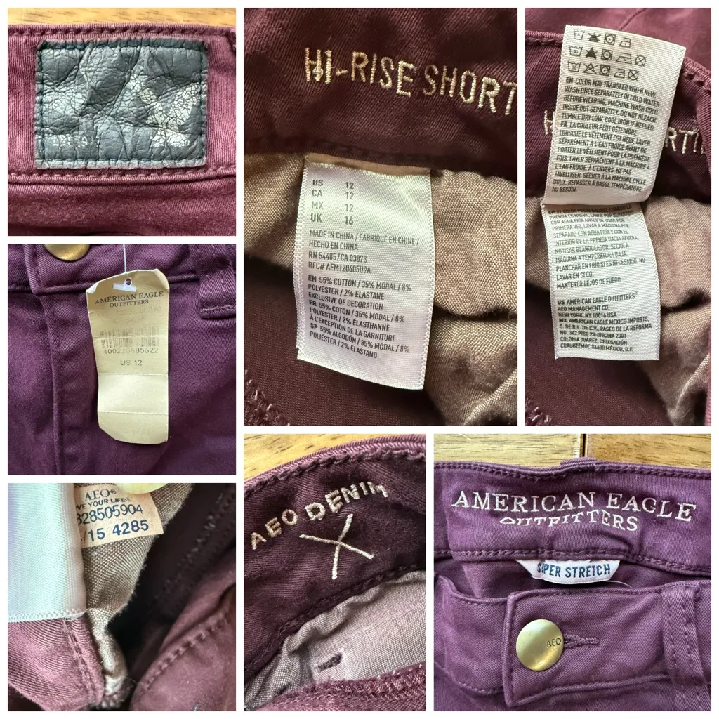 AEO Super Stretch High Rise Shortie Denim Jean Shorts Burgundy Size 12 NWT - Image 3