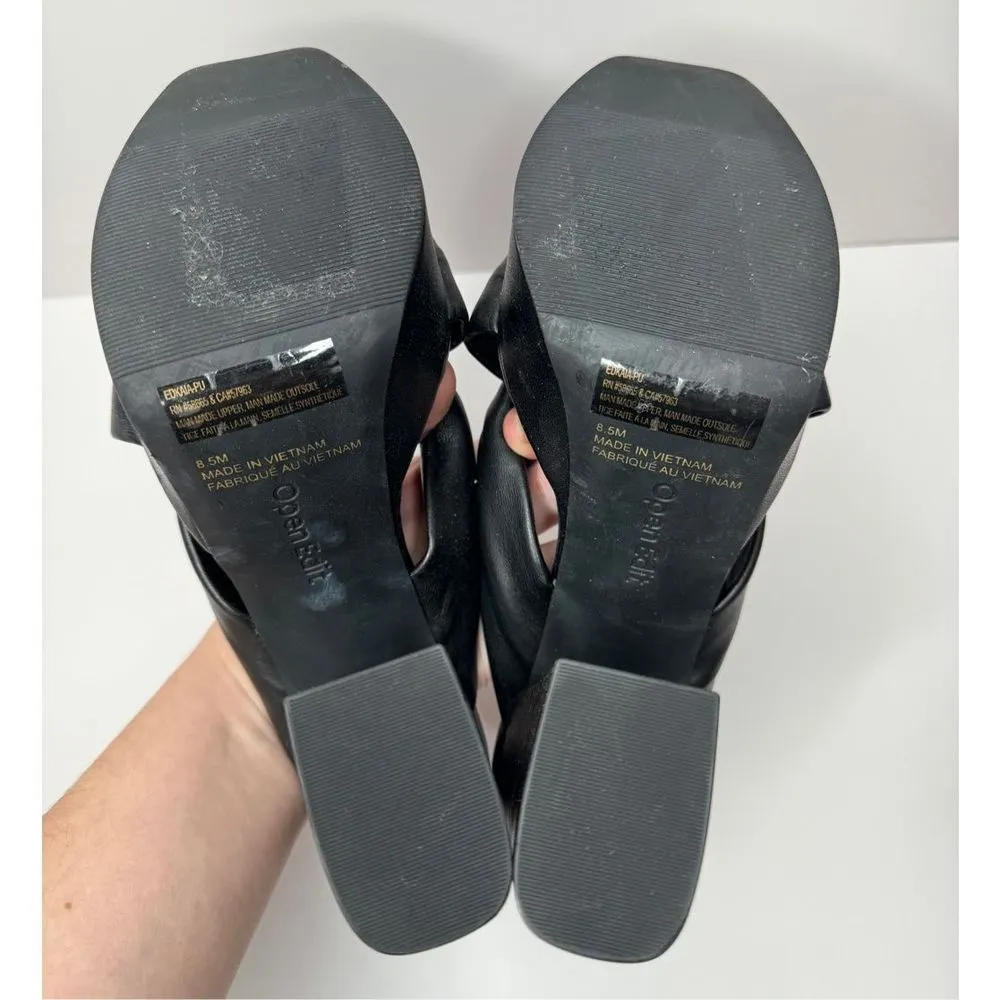 Open Edit Platform Sandals Size 8.5 Black Square Open Toe Knotted Heels - Image 8
