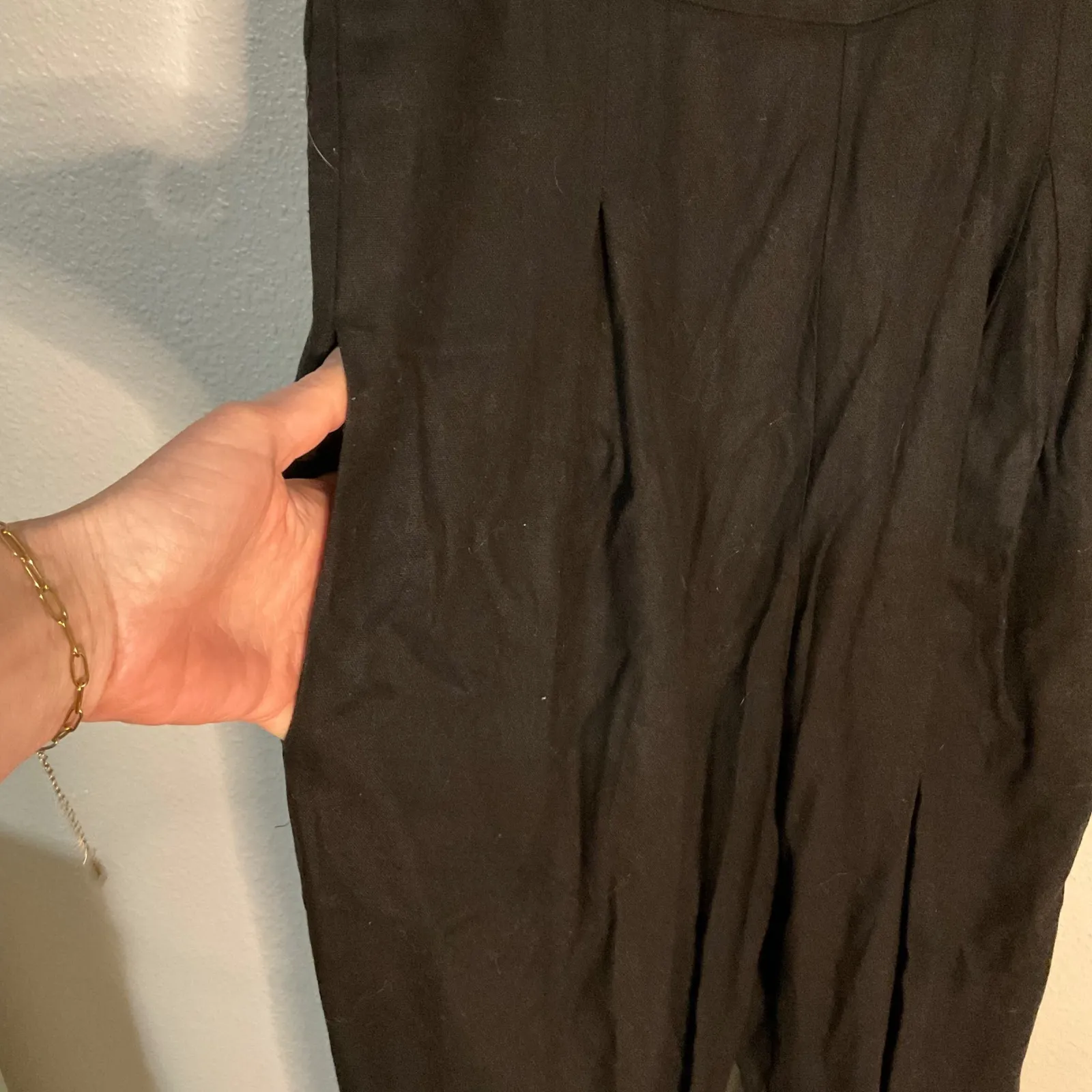 Farm Rio Jumpsuit Women's GG XL Black Cutout Spaghetti Strap Darted Linen‎ - Image 3