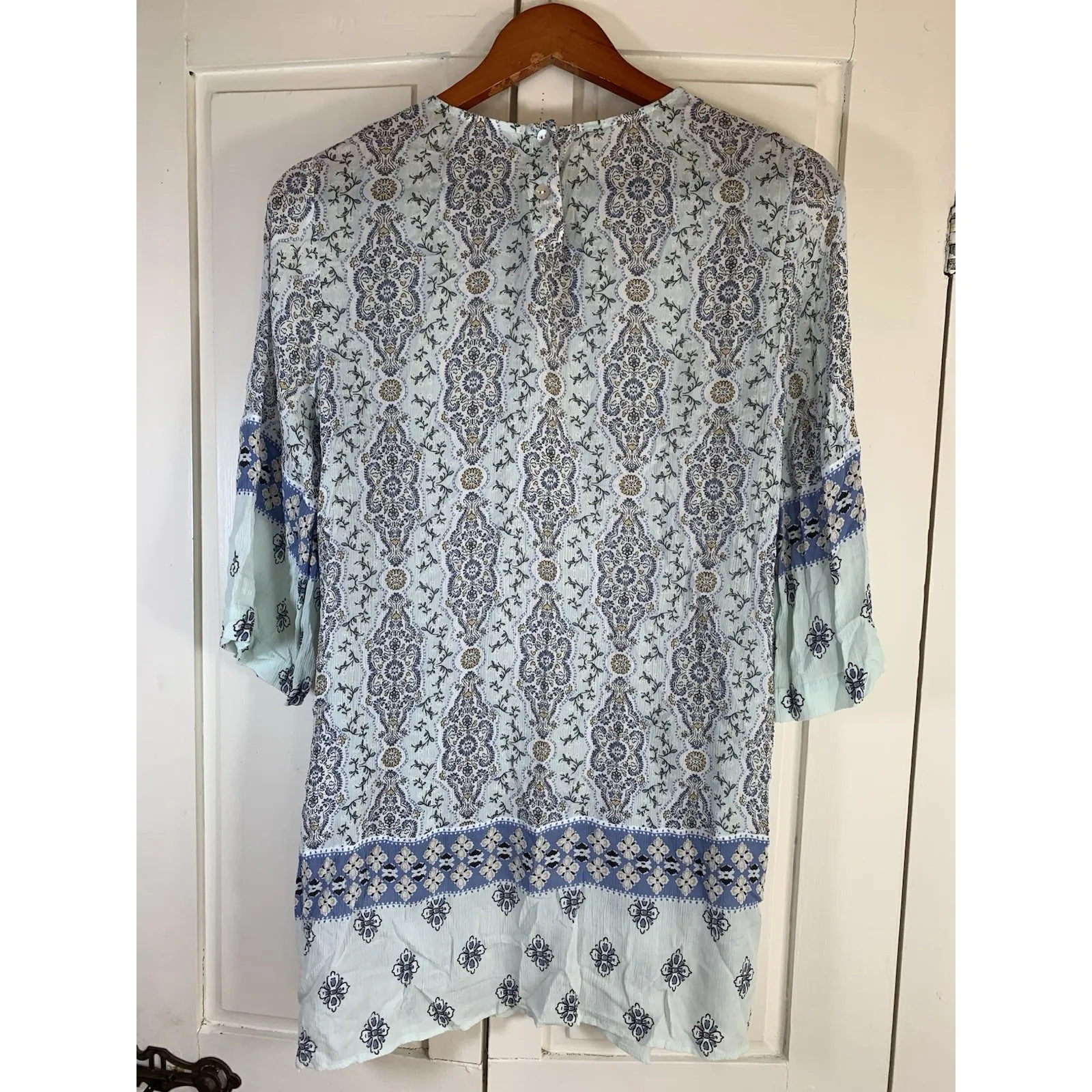 J Jill Tunic Blouse Dress‎ Women Size XS Petite XSP Boho Blue Semi Sheer Beachy - Image 3
