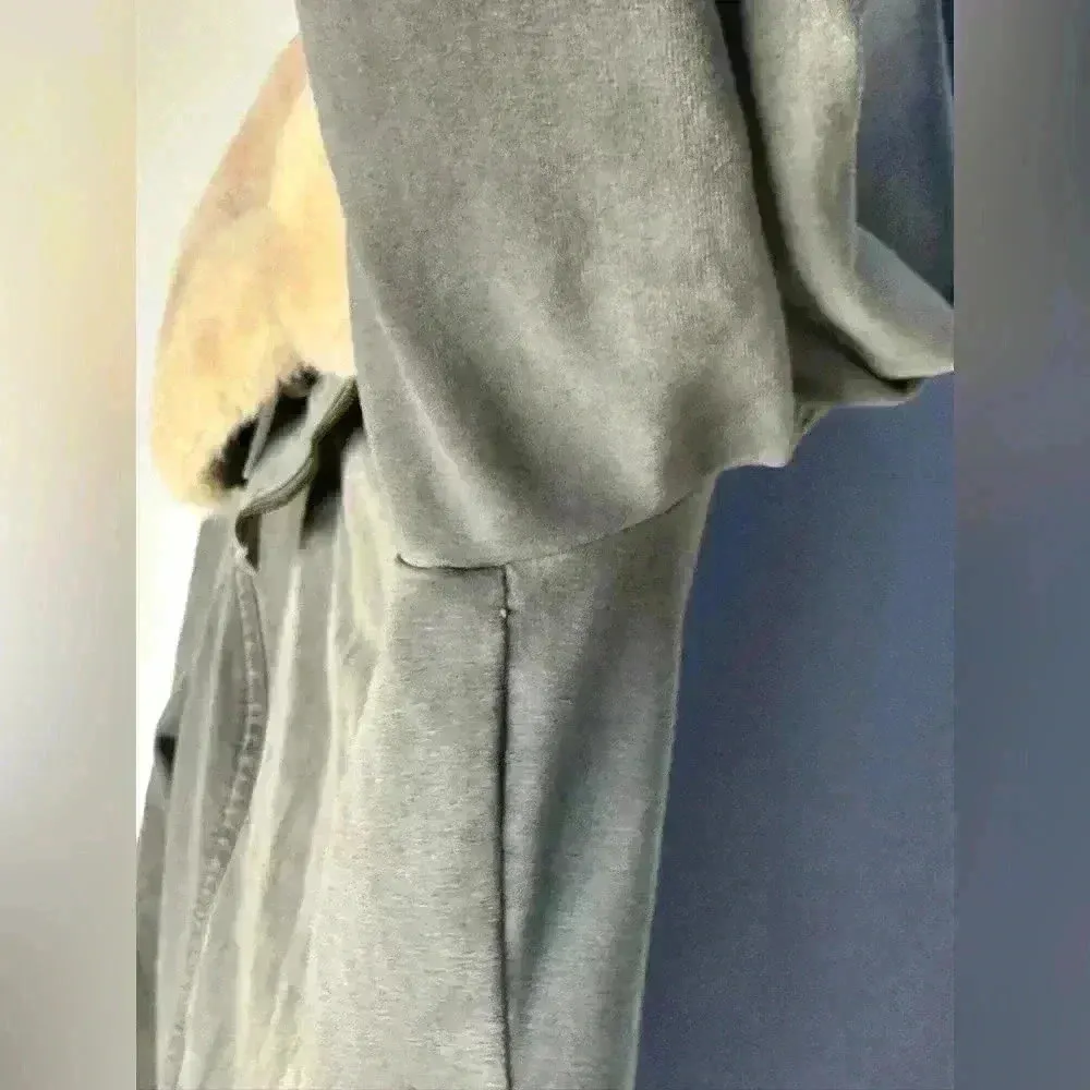 Anthropologie Marrakech Faux Fur Aviator Moto Jacket | Olive Grey | Size M - Image 8